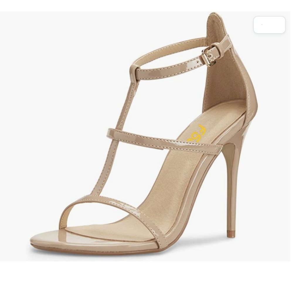 FSJ Beige Evening Dancing Sandals Strappy Open Toe High Heel Stiletto Shoe